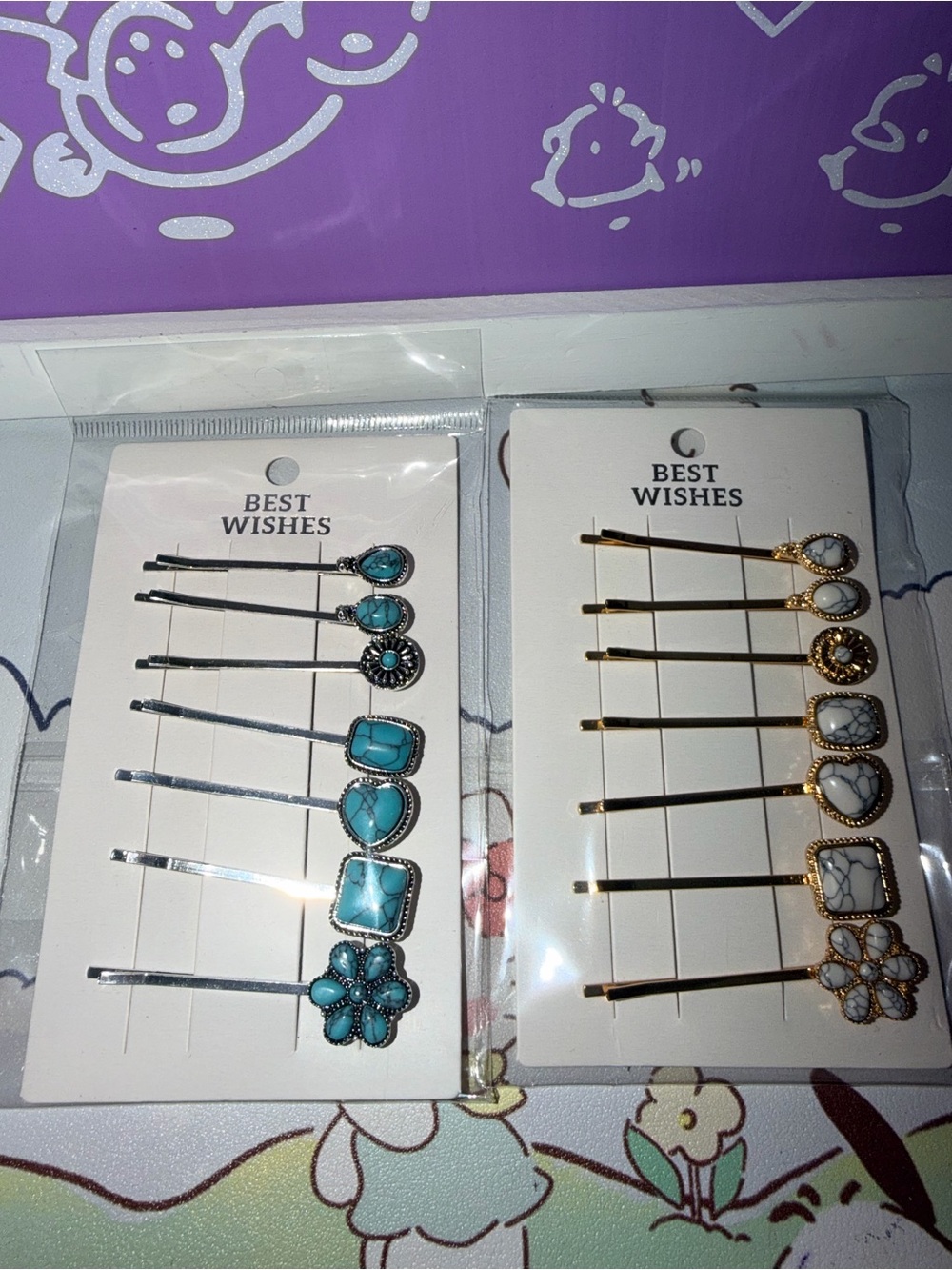 💎NIP set of 7 Silver toned Turquoise or gold toned White Marble Hair pins